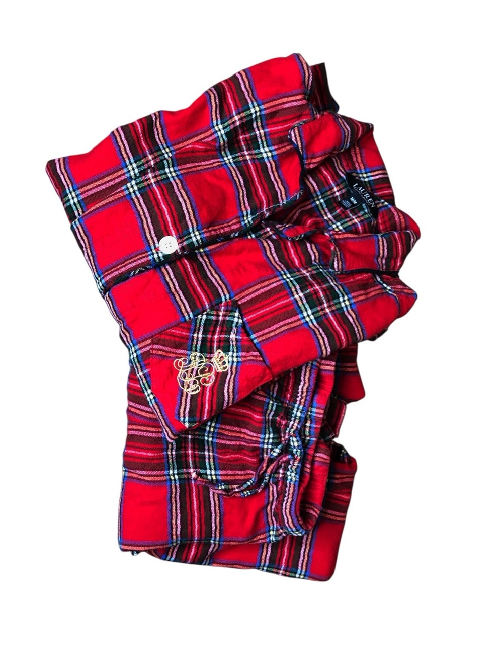 Lauren Ralph Lauren Tartan Plaid PJ Set Flannel Top Bottom Red Green Medium